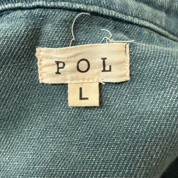 POL Frayed Denim Shacket Jacket Size L Blue Snap Front Distressed Western Style - Picture 8 of 10